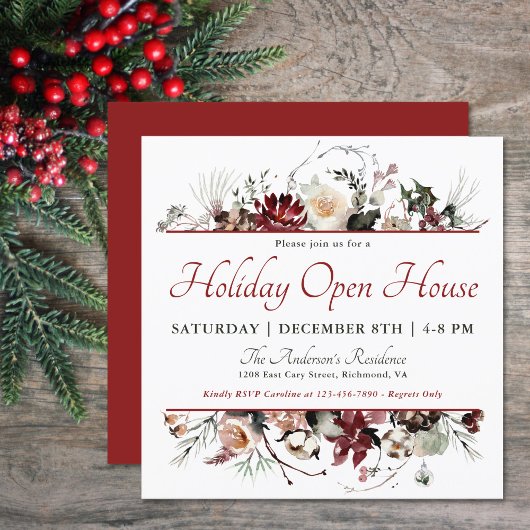 Invitation Elégante aquarelle Floral Holiday Open House