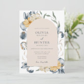 Invitation Elégante aquarelle Floral Mariage bleu (Debout devant)