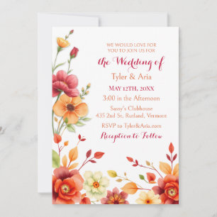 Invitation Elégante aquarelle Floral Mariage d'automne