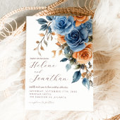 Invitation Elégante aquarelle Floral Navy Blue Rust Mariage