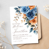 Invitation Elégante aquarelle Floral Navy Blue Rust Mariage