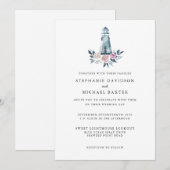 Invitation Elégante aquarelle Floral Phare Nautique (Devant / Derrière)