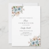 Invitation Elégante aquarelle Floral Première communion (Devant)
