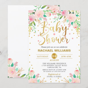 Invitation Elégante aquarelle Floral rose & Baby shower or