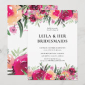 Invitation Elégante aquarelle Floral rose Bridesmaiers Brunch (Devant / Derrière)