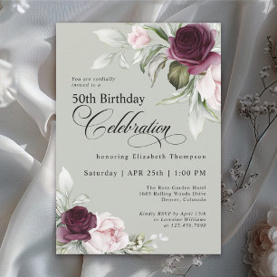 Invitation Elégante aquarelle Floral Sage Vert 50e anniversai