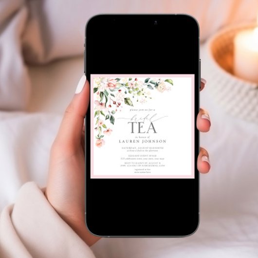 Invitation Elégante aquarelle Floral Thé nuptiale Douche rose