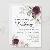 Invitation Elégante aquarelle florale 100e anniversaire (Devant)