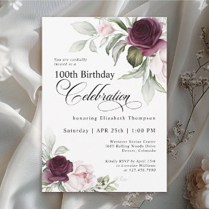 Invitation Elégante aquarelle florale 100e anniversaire