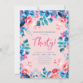 Invitation Elégante aquarelle florale 30e anniversaire Blush (Devant)