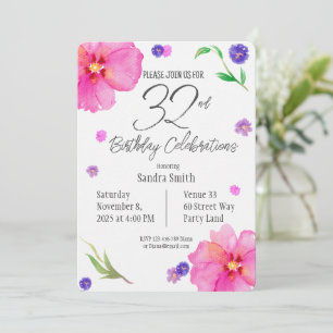 Invitation Elégante aquarelle florale 32e anniversaire Invita