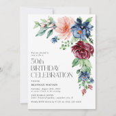 Invitation Elégante aquarelle florale 50e anniversaire (Devant)