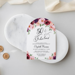 Invitation Elégante aquarelle florale 50e anniversaire de fêt