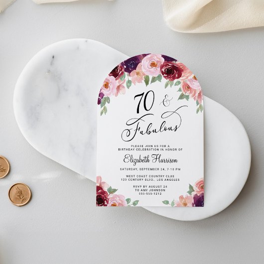 Invitation Elégante aquarelle florale 70e anniversaire de fêt