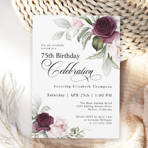 Invitation Elégante aquarelle Florale 75e anniversaire