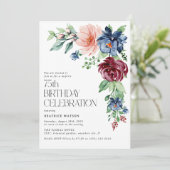 Invitation Elégante aquarelle Florale 75e Anniversaire surpre (Debout devant)