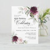 Invitation Elégante aquarelle florale 80e anniversaire (Debout devant)