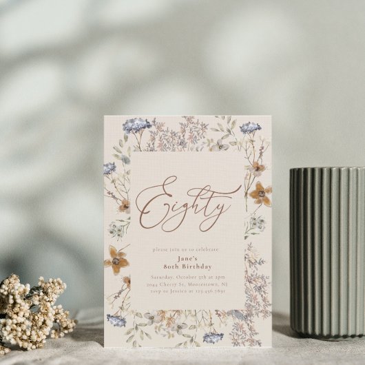 Invitation Elégante aquarelle florale 80e anniversaire