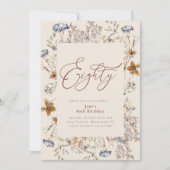 Invitation Elégante aquarelle florale 80e anniversaire (Devant)