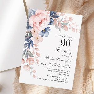 Invitation Elégante aquarelle Florale 90ème anniversaire fête