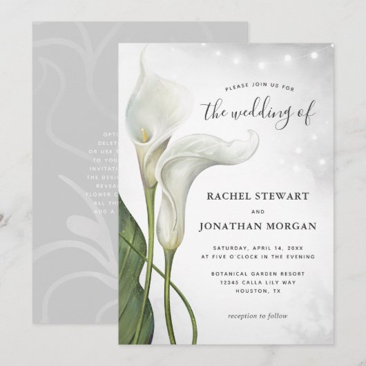 Invitation Elégante aquarelle Florale Blanc Calla Lily Mariag (Devant / Derrière)