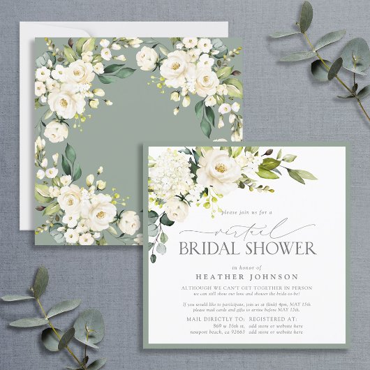 Invitation Elégante aquarelle florale blanche Douche virtuell