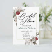 Invitation Elégante aquarelle florale en rouge et invitat bru (Debout devant)