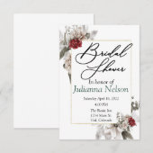 Invitation Elégante aquarelle florale en rouge et invitat bru (Devant / Derrière)