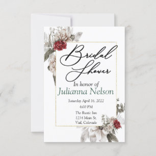 Invitation Elégante aquarelle florale en rouge et invitat bru