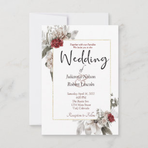 Invitation Elégante aquarelle florale en rouge et mariage bru