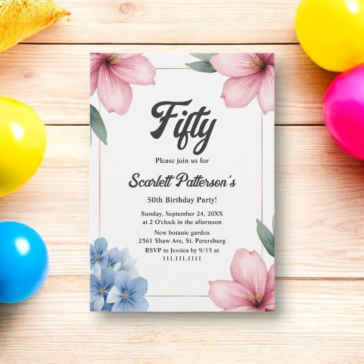 Invitation Elégante aquarelle Florale été 50e anniversaire