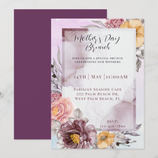 Invitation Elégante aquarelle florale Fête des mères Brunch (Devant / Derrière)