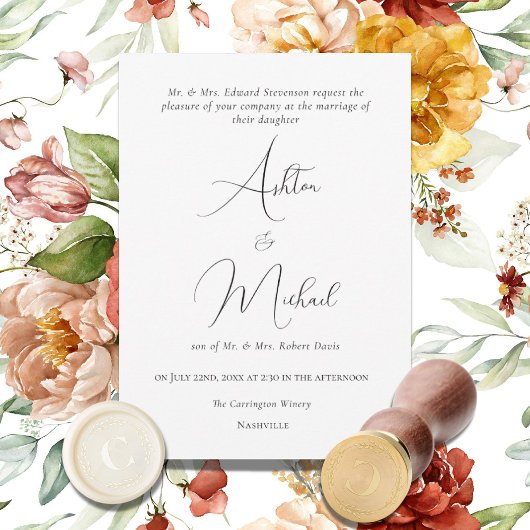 Invitation Elégante aquarelle florale Mariage moderne