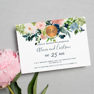 Invitation Elégante aquarelle florale monogramme douche coupl