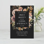 Invitation Elégante aquarelle florale noire Douce 16 seize (Debout devant)