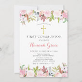 Invitation Elégante aquarelle florale première communion (Devant)