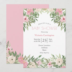 Invitation Elégante aquarelle florale romantique bébé