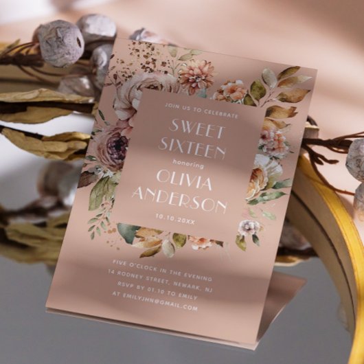 Invitation Elégante aquarelle florale rose pâle Douce 16