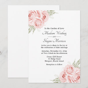 Invitation Elégante aquarelle florale rose rose pâle Mariage