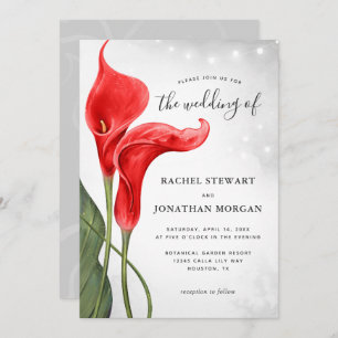 Invitation Elégante aquarelle Florale Rouge Calla Lily Mariag