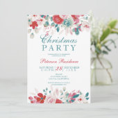 Invitation Elégante aquarelle florale rouge vert Noël (Debout devant)