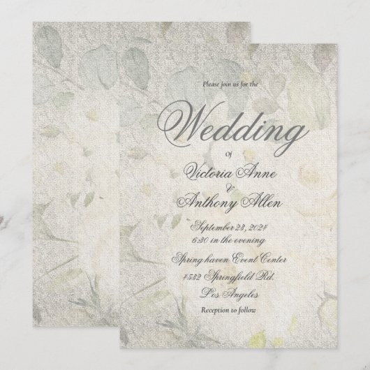 Invitation Elégante aquarelle florale Rustique mariage millés (Devant / Derrière)