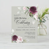 Invitation Elégante aquarelle Florale Sage 100e anniversaire (Debout devant)