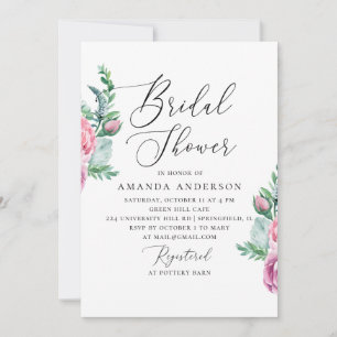 Invitation Elégante aquarelle florale script nuptiale douche
