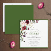 Invitation Elégante aquarelle florale vert émeraude bordeaux