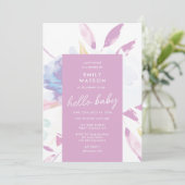 Invitation Elégante aquarelle florale violet Hello Baby showe (Debout devant)