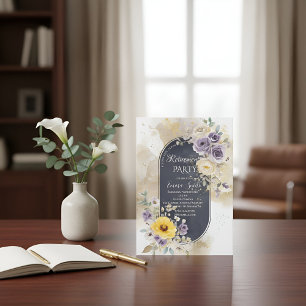 Invitation Élégante Aquarelle Florale Violet Jaune Or Retir