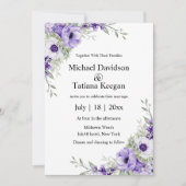 Invitation élégante aquarelle formelle mariage à fleurs viole (Devant)