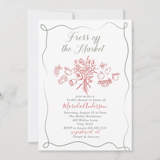 Invitation Elégante aquarelle fraîche du marché Bridal Sh (Devant)