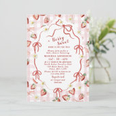 Invitation Elégante Aquarelle Fraise fille Baby shower dans (Debout devant)